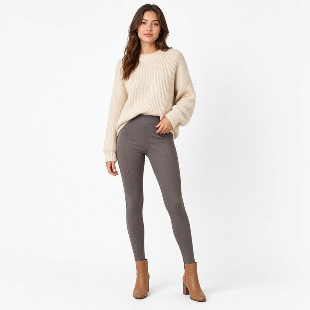 Andrew Marc Faux Suede Leggings Small Taupe Gray Pull On Stretch Fall Womens